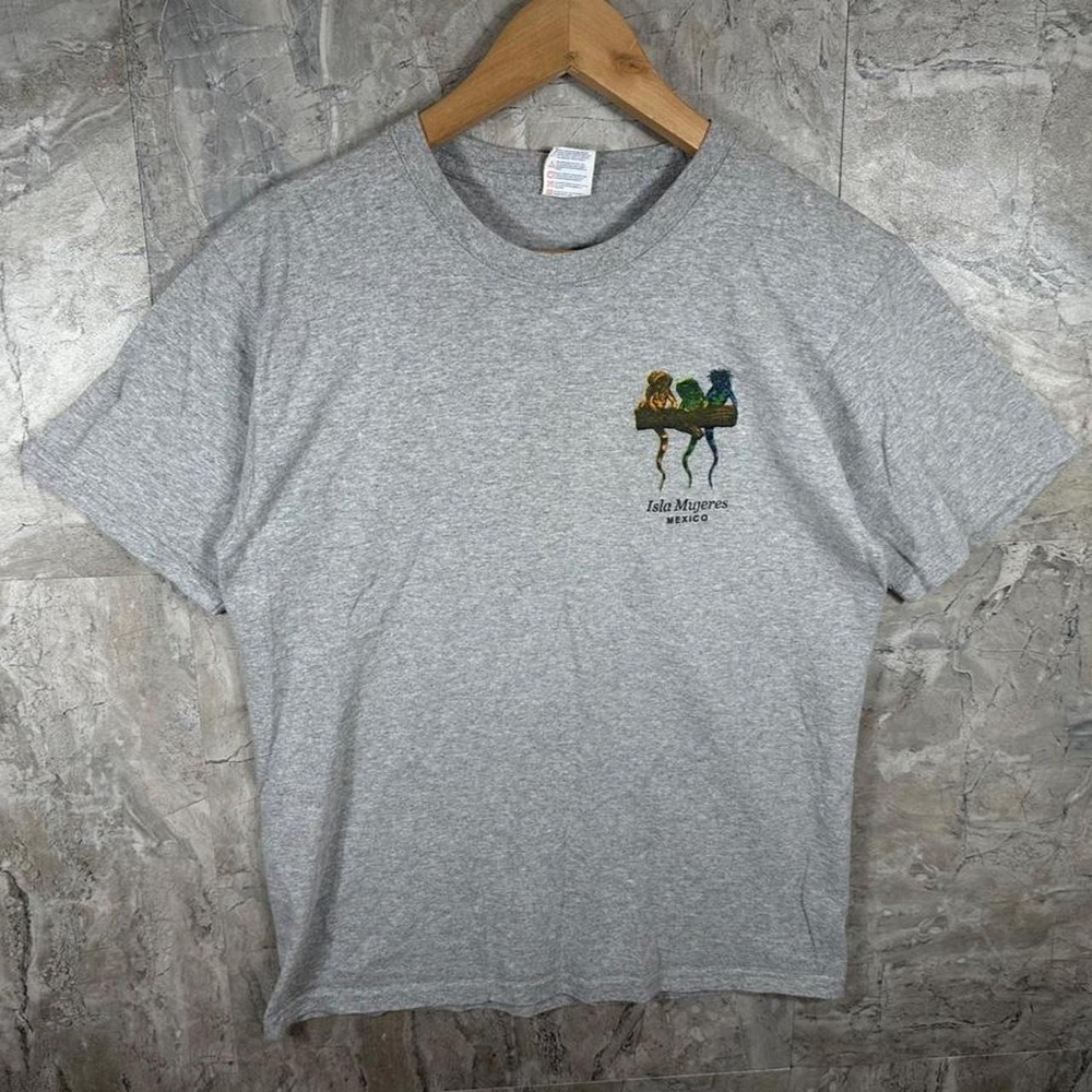 vintage 90s grey Isla Mujeres Mexico graphic tee three frog cartoon, Mens size M
